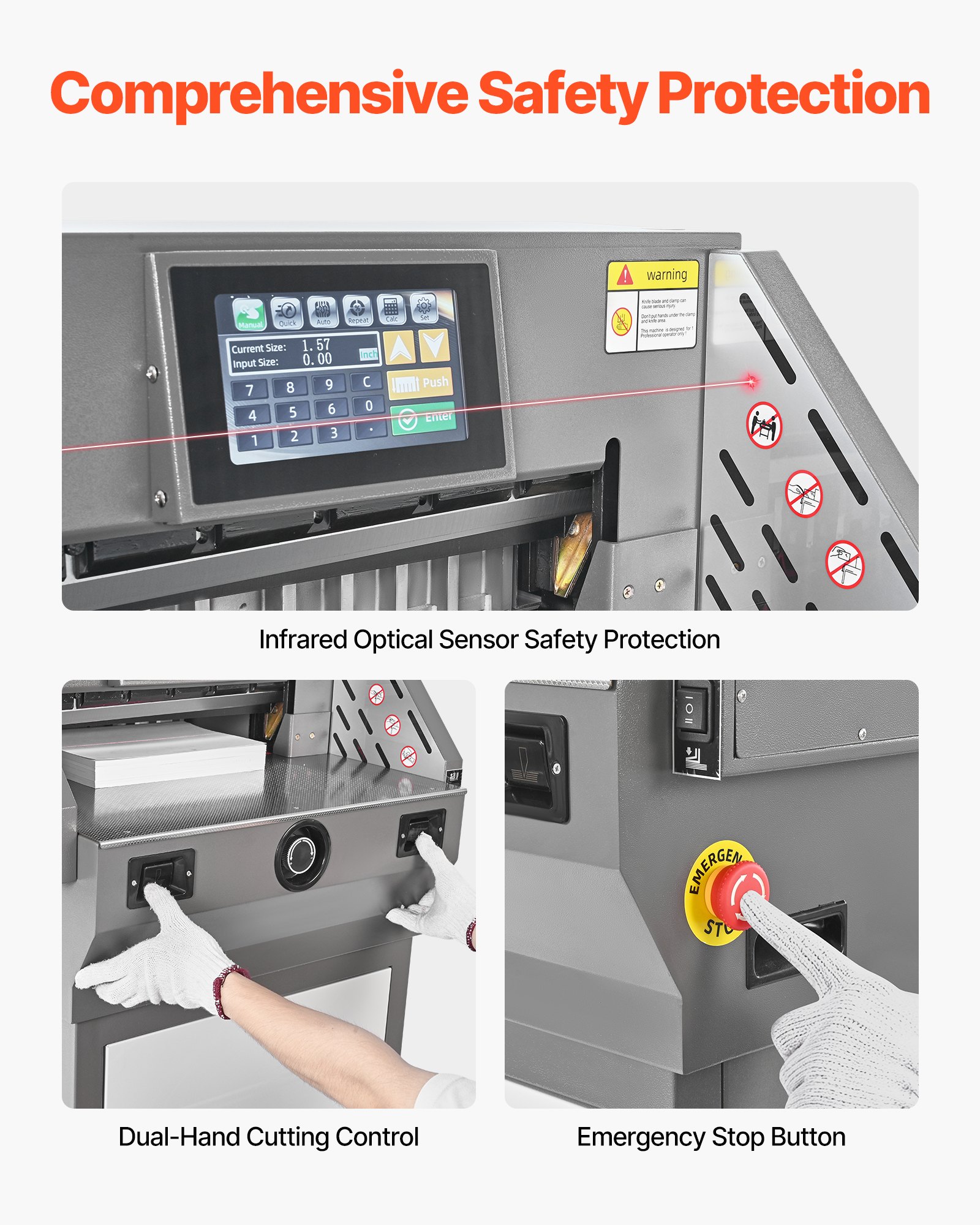 VEVOR elektrische Papierschneidemaschine Hochleistungs-Papierschneider, 457 mm Schnittbreite, 58 mm Schnittstärke, große elektrische Guillotine mit Infrarotfunktion & Ersatzklinge 1000 W