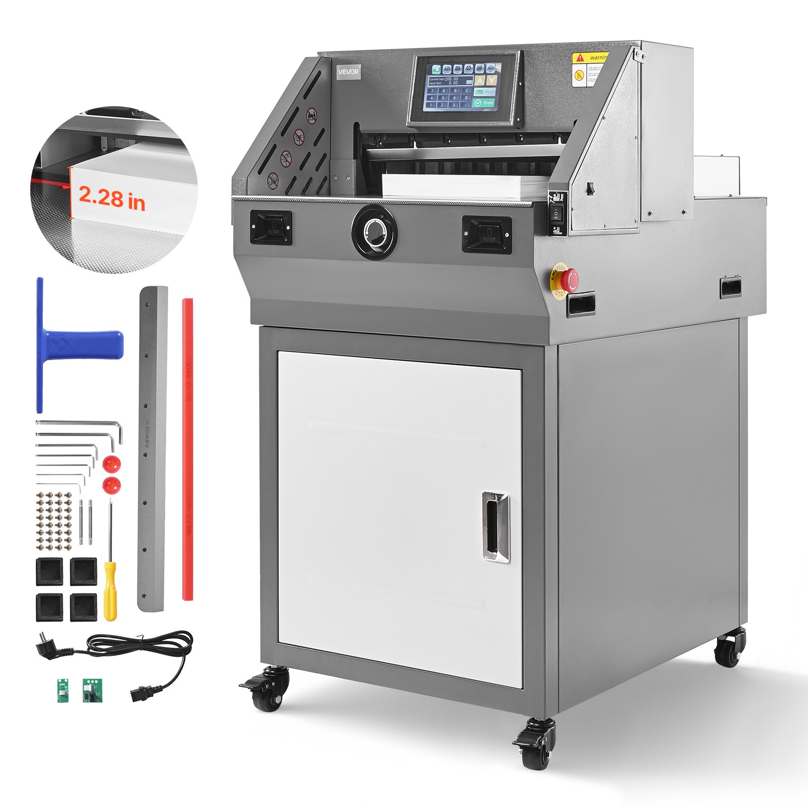 VEVOR elektrische Papierschneidemaschine Hochleistungs-Papierschneider, 457 mm Schnittbreite, 58 mm Schnittstärke, große elektrische Guillotine mit Infrarotfunktion & Ersatzklinge 1000 W