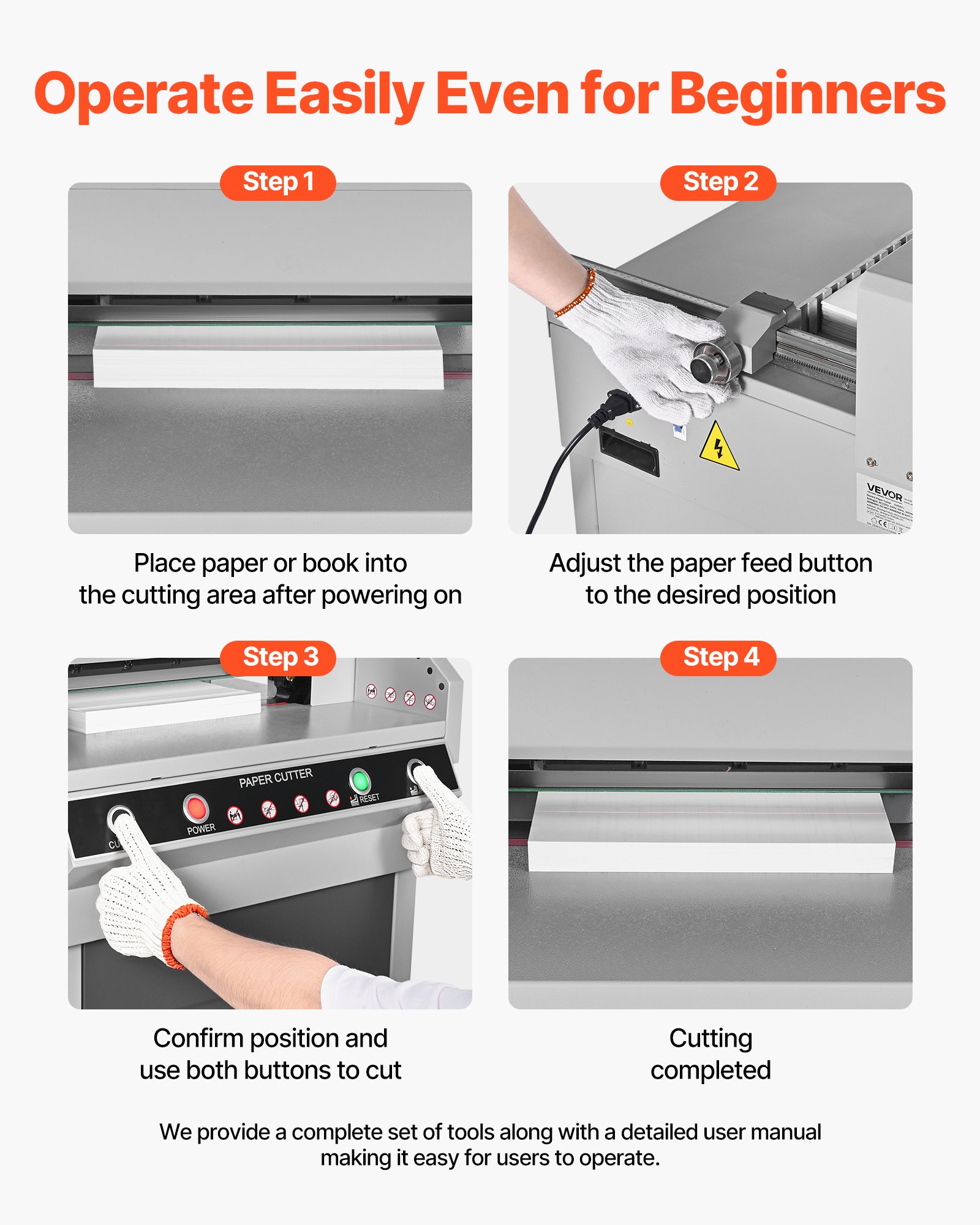 VEVOR elektrische Papierschneidemaschine Hochleistungs-Papierschneider, 45 cm Schnittbreite, 4 cm Schnittstärke, große elektrische Guillotine mit Infrarotfunktion & Ersatzklinge 500 W