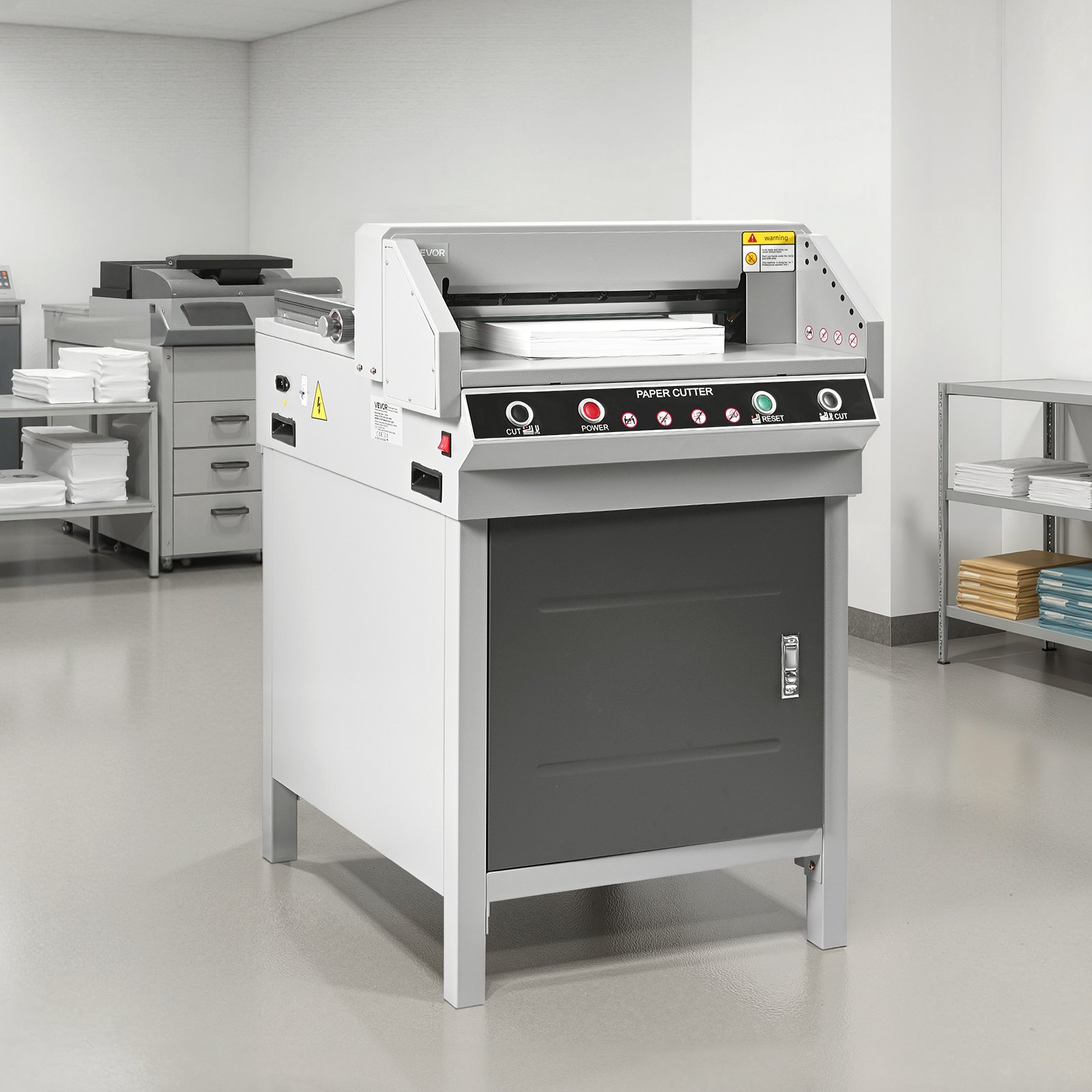 VEVOR elektrische Papierschneidemaschine Hochleistungs-Papierschneider, 45 cm Schnittbreite, 4 cm Schnittstärke, große elektrische Guillotine mit Infrarotfunktion & Ersatzklinge 500 W