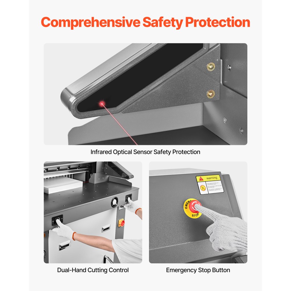 VEVOR elektrische Papierschneidemaschine, hydraulischer Hochleistungs-Papierschneider, 66 cm Schnittbreite, 10 cm Schnittstärke, große elektrische Guillotine mit Infrarotfunktion & Ersatzklinge