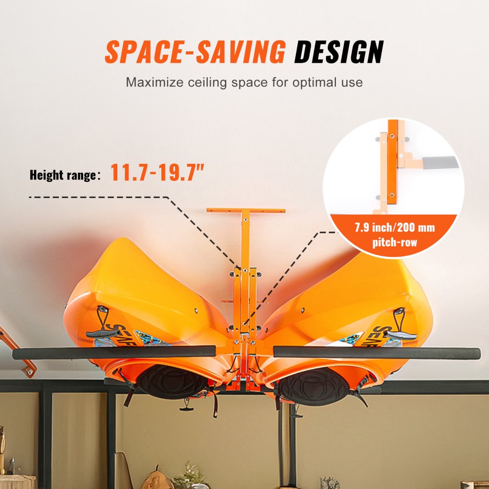 VEVOR Kayak Deckenhalterung Kajak Aufhänger 1666 x 540 x 50 mm, Kajakständer 2 Kajaks 790 ± 10 mm Stützarmlänge, Kajak Aufbewahrungsregal Robuste Kajak-Aufbewahrungshaken Kajak-Enthusiasten