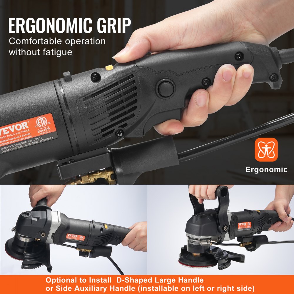 VEVOR Nasspolierer 800 W, 4-Zoll-Betonschleifer mit 6 variablen Geschwindigkeiten und 7 Polier-Kits, Nassschleifmaschine für Marmor, Granit, Stein, Fels, Fliesen, ausgestattet mit einem FI-Schutzschalter (700 – 3000 U/min)
