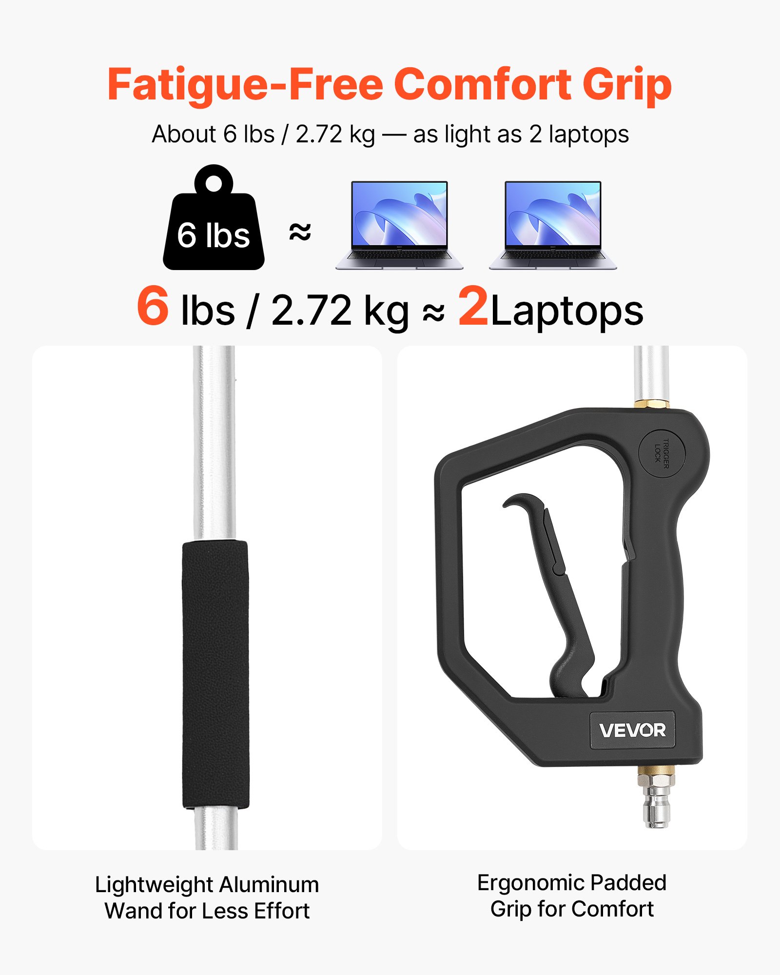 VEVOR Teleskopstab für Hochdruckreiniger 2775 mm 3-tlg., Hochdruckreiniger-Verlängerungsstäben 276 bar, inkl. 7 Düsen, Schlauchadapter, Tragegurt & Aufbewahrungstasche, für Wände, Dachrinnen