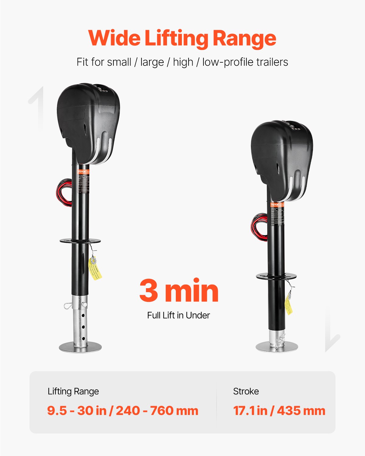 VEVOR Elektrischer Anhängerheber, 1588 kg, Hochleistungs-Wohnmobil-Anhängerstütze mit 2-Wege-Anschluss, Speicherfunktion, Kurbelgriff & Wagenheberabdeckung, 240-760 mm Hub, für Anhänger und Wohnmobile