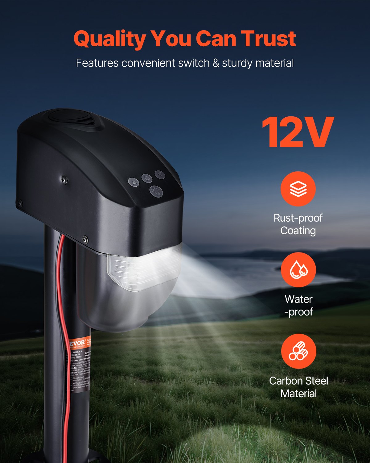 VEVOR Elektrischer Anhängerheber, 2267 kg, Wohnmobil-Elektro-Anhängerstütze mit 2-Wege-Anschluss, Fernbedienung, Kurbelgriff & Wagenheber-Abdeckung, 255-860 mm Hub, für Anhänger und Wohnmobile