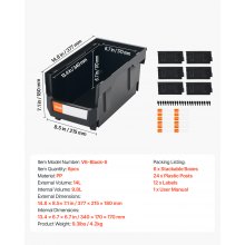 VEVOR Stapelboxen, 377 x 215 x 180 mm (6er-Pack), Lagerboxen, Sichtlagerboxen, Sichtlagerkasten zum Organisieren & Aufbewahren von Kleinteilen, Bürobedarf & anderem Zubehör, Schwarz
