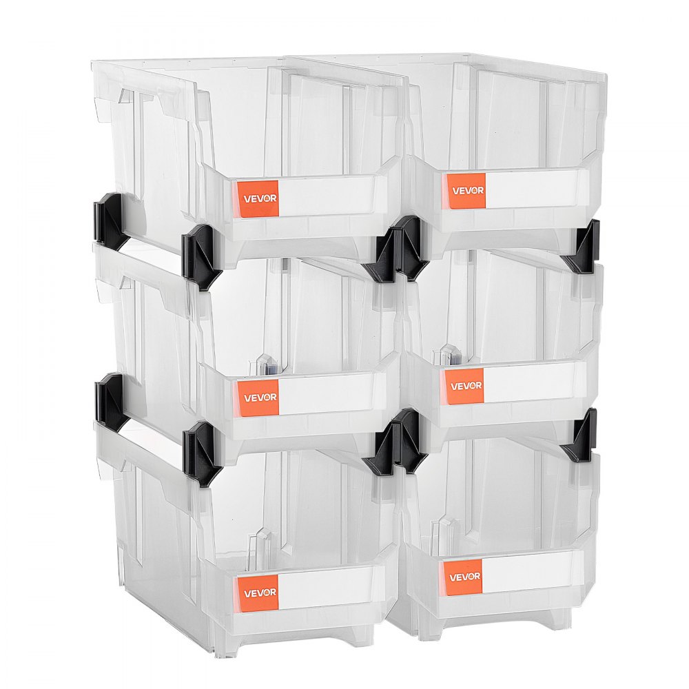 VEVOR Stapelboxen, 377 x 215 x 180 mm (6er-Pack), Sichtlagerboxen zum Organisieren & Aufbewahren, Sichtlagerkasten für Schränken, Garagen, Kleinteilen, Bürobedarf & anderem Zubehör, transparent