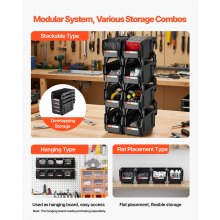 VEVOR Stapelboxen, 276x140x130 mm (8er-Pack), Sichtlagerboxen, Lagerboxen, Sichtlagerkasten zum Organisieren & Aufbewahren von Kleinteilen, Bürobedarf & anderem Zubehör, Schwarz