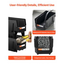 VEVOR Stapelboxen, 276x140x130 mm (8er-Pack), Sichtlagerboxen, Lagerboxen, Sichtlagerkasten zum Organisieren & Aufbewahren von Kleinteilen, Bürobedarf & anderem Zubehör, Schwarz