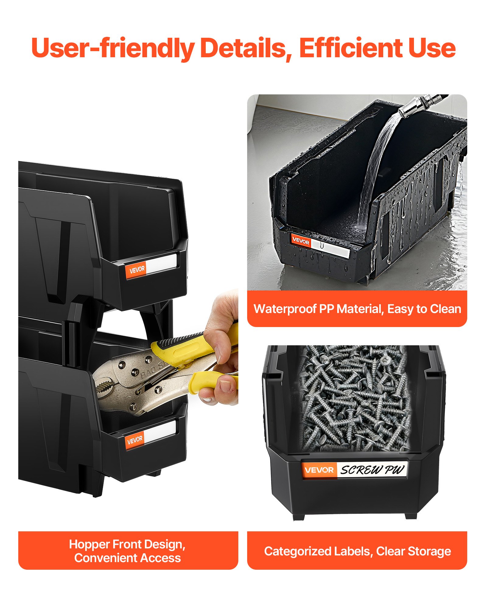 VEVOR Stapelboxen, 276x140x130 mm (8er-Pack), Sichtlagerboxen, Lagerboxen, Sichtlagerkasten zum Organisieren & Aufbewahren von Kleinteilen, Bürobedarf & anderem Zubehör, Schwarz