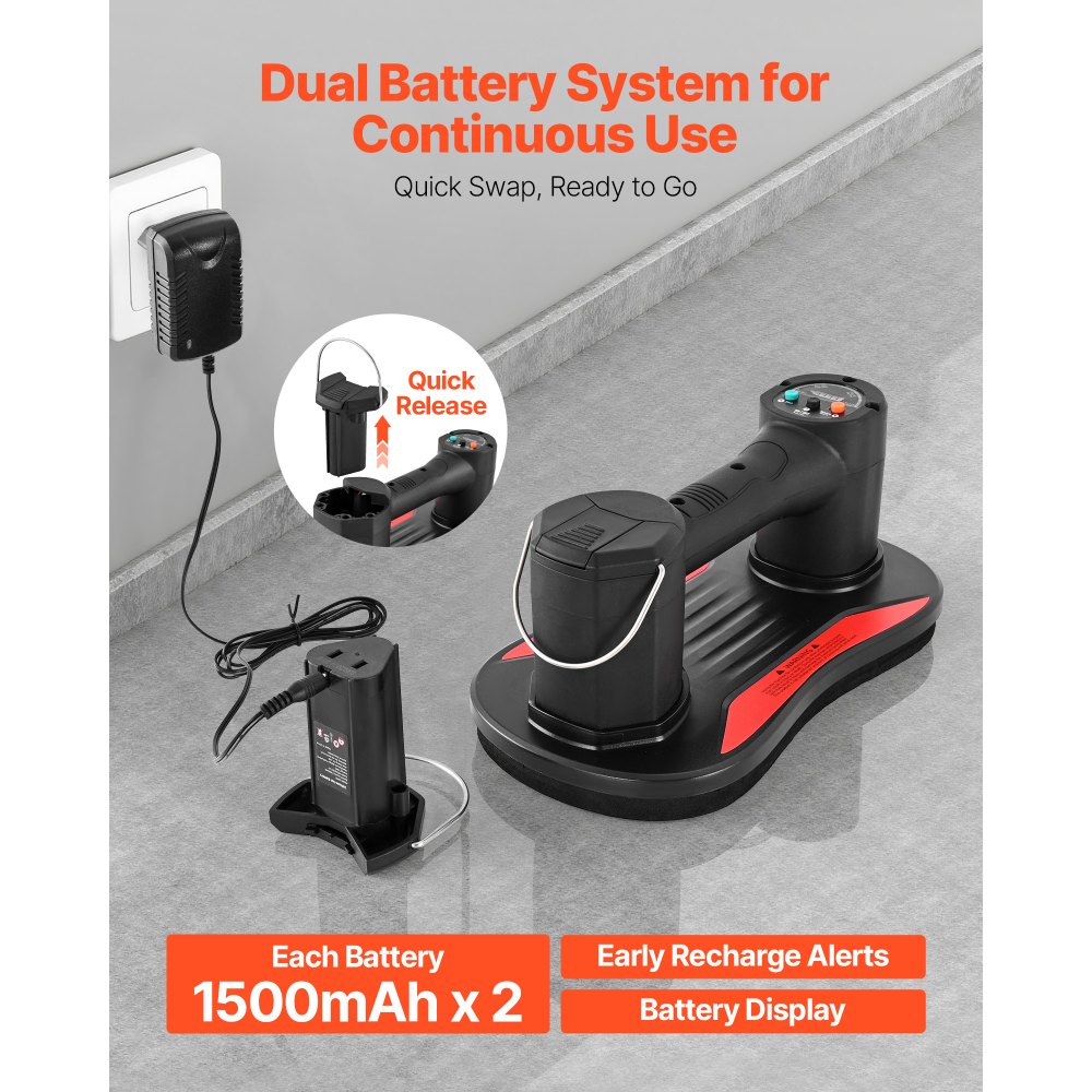 VEVOR Elektrischer Vakuum-Saugheber, 170 kg Hubkapazität, Glasheber mit Digitalanzeige, Fliesen-Saugnapf-Werkzeug zum Anheben von Fliesen, Granit, Holz, Pflastersteinen, Trockenbauwänden, Fenstern