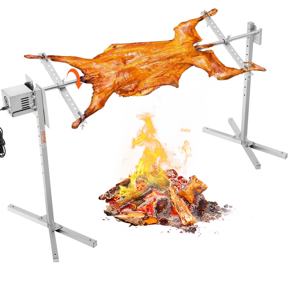 VEVOR elektrisches BBQ Drehspieß Grill Set (60 kg Tragkraft), 52 W 1445 mm automatischer höhenverstellbarer Universal-Bräterstände aus Edelstahl, Spieß mit Hitzeschild für Schwein und Lamm