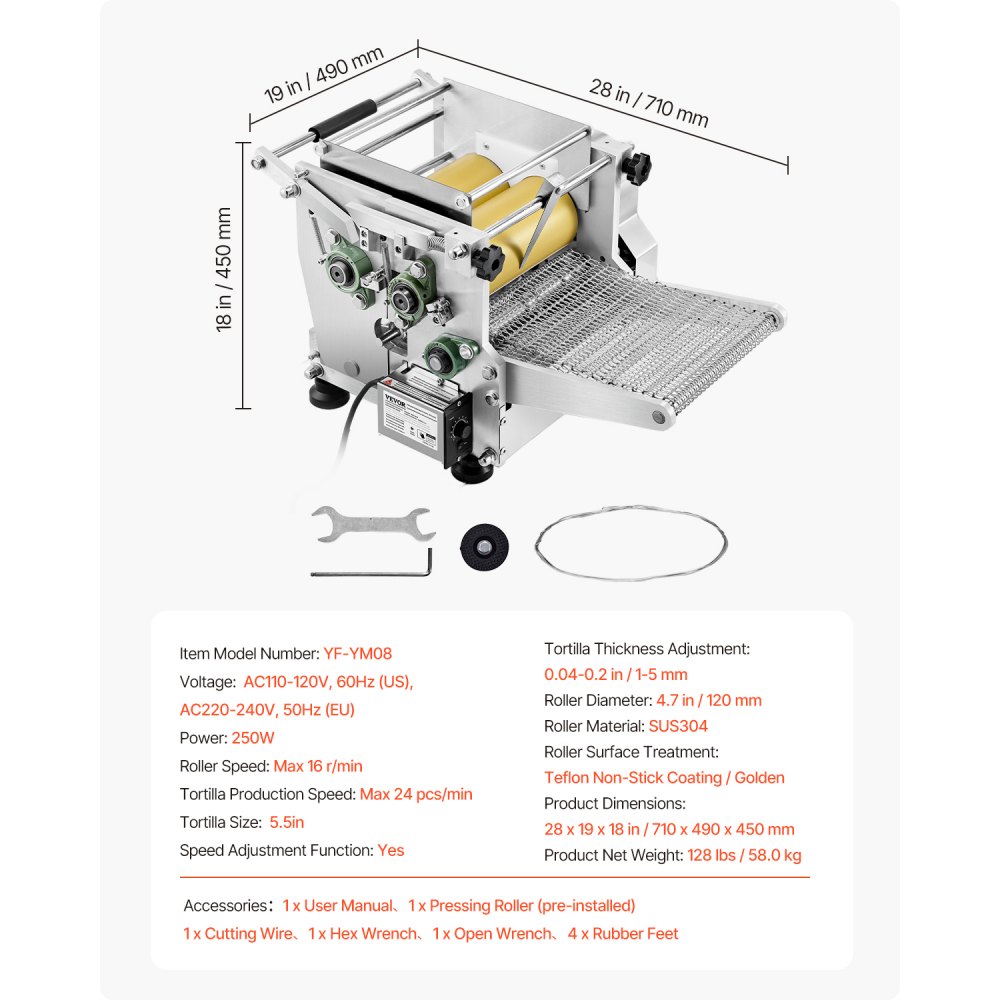 VEVOR elektrischer Tortillamaker, automatische Maschine zur Herstellung von Maistortillas mit Antihaftbeschichtung & Formen (5,5 Zoll), für die Herstellung von Sopes Roti Pita Tortilla