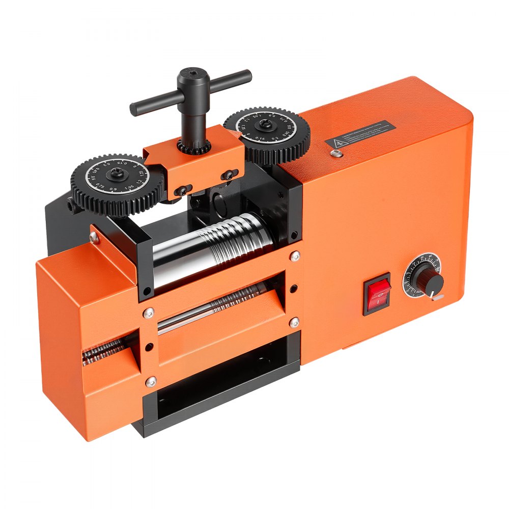 VEVOR Elektrisches Schmuckwalzwerk 3-in-1 Walzwerk Flach Vierkant Halbrund, Werkzeug für DIY-Schmuckhersteller, Einstellbare Dicke 0,03–7 mm, zum Pressen von Duktilen Metallen wie Gold Silber Kupfer