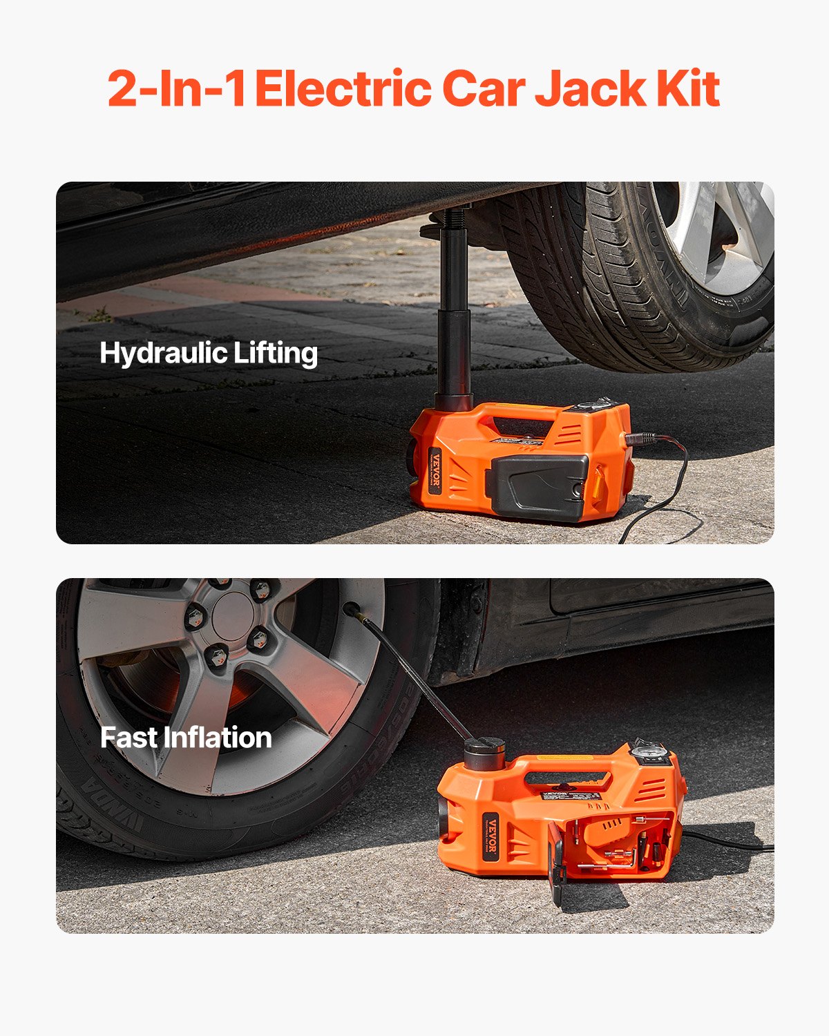 VEVOR elektrischer Wagenheber 5 t Scherenwagenheber mit eingebauter Pumpe, 12 V verstellbarer Reifenwechselersatz mit sicherem Hammer & LED-Licht, tragbares Wagenheber-Set für Limousine SUV Lkw