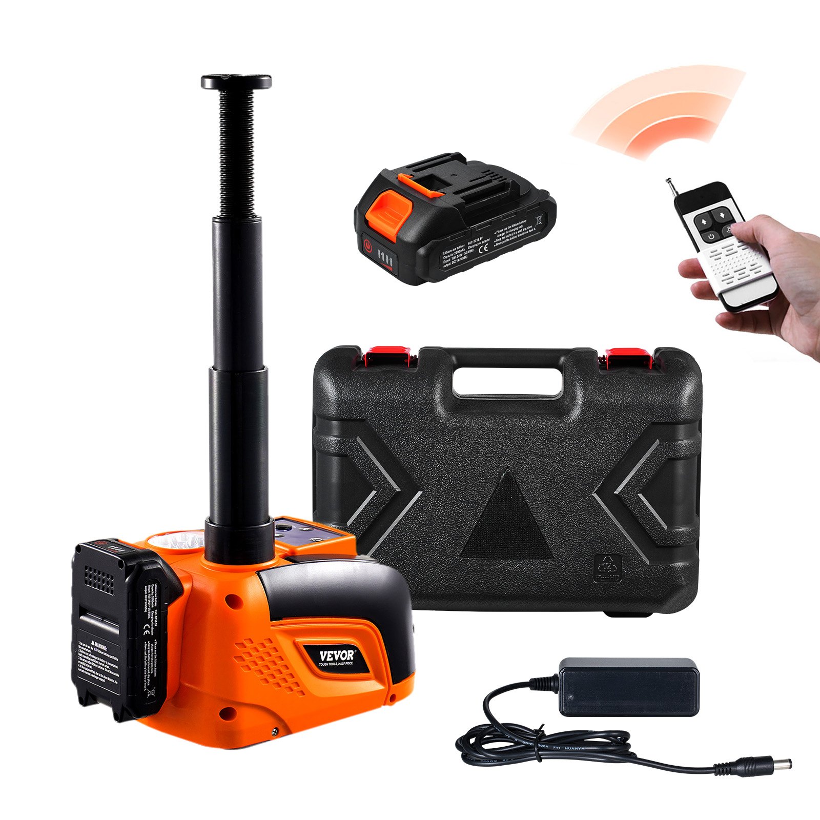 VEVOR elektrischer Wagenheber verstellbarer tragbarer Scherenwagenheber mit hoher Tragkraft (5 t), Reifenwechselersatz mit LED-Licht & Fernbedienung, Wagenheber-Set für Limousine SUV Lkw Orange