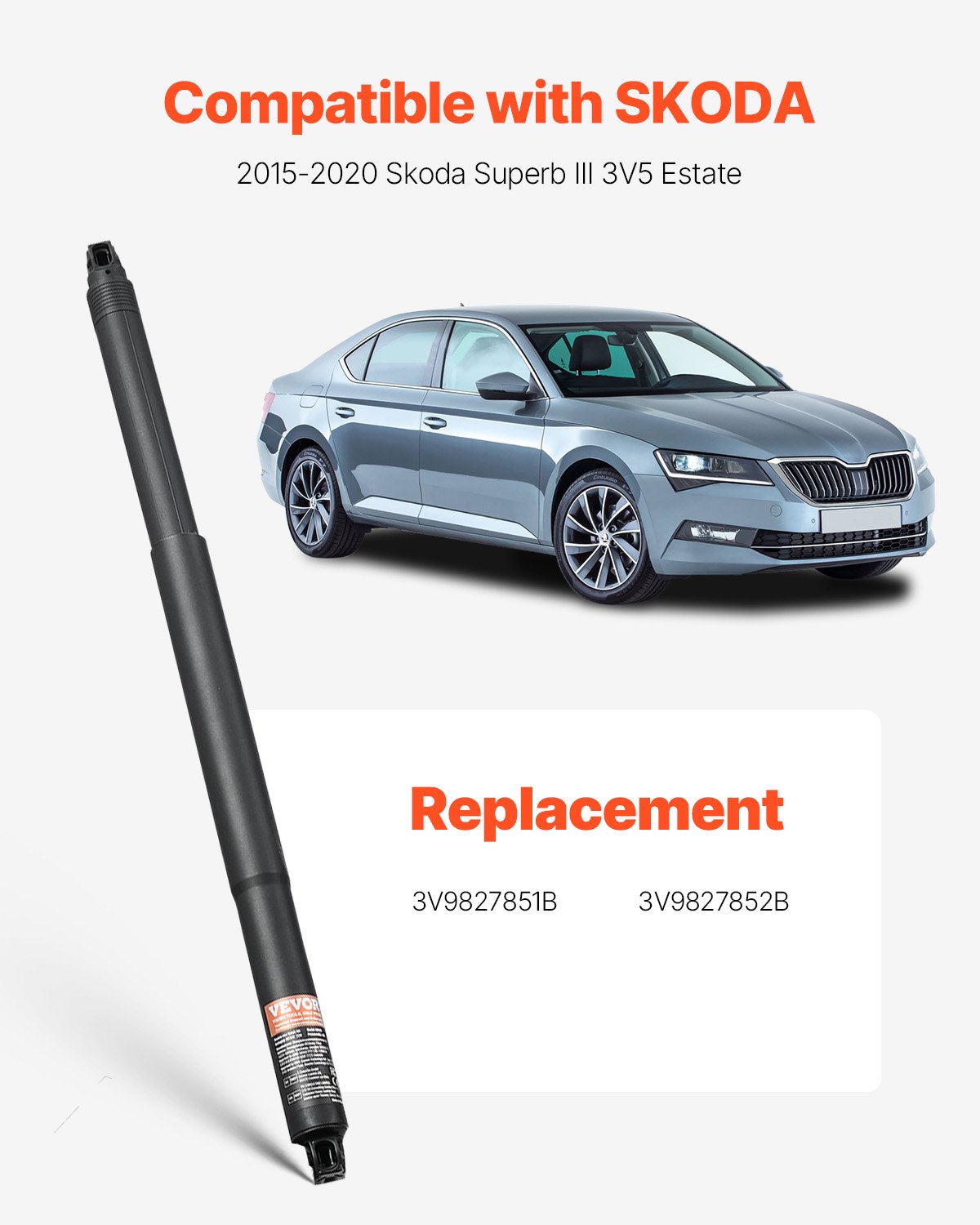 VEVOR Heckklappen-Hebestütze hinten links & rechts, für Skoda Superb III 3V5 Kombi 2015–2020, elektrische Heckklappen-Stoßdämpferstrebe, ersetzt OE-Nummer 3V9827851B 3V9827852B (2 Stk.)