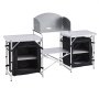 VEVOR Klappbare Campingküche, Campingschrank mit 2 MDF-Beistelltischen, Abnehmbarem Windschutz für den Kocher, 2 Stauräumen & X-förmigen Beinen, Camping-Küchenstation für Picknick, Grillen & Reisen