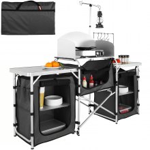 VEVOR Camping-Küchentisch, Klappbarer Outdoor-Kochtisch mit Aufbewahrungstasche, Aluminium-Kochstation mit 3 Schränken und Abnehmbarer Windschutzscheibe, Schneller Aufbau für Picknicks, Grill usw.