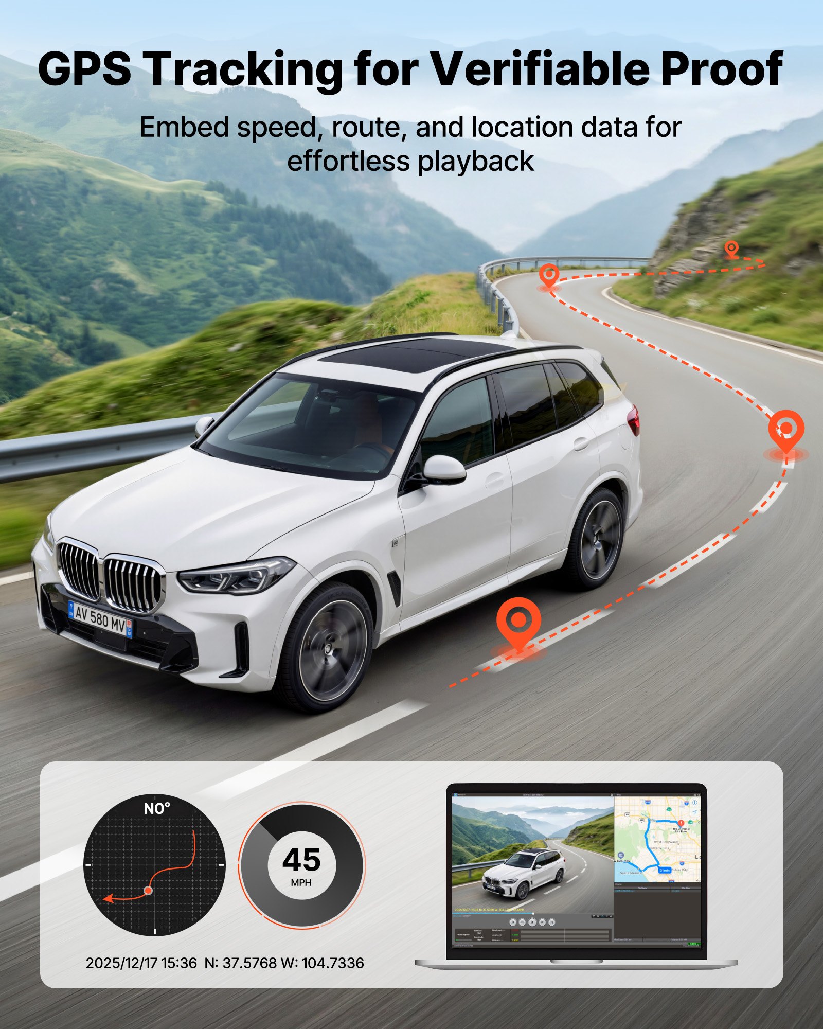 VEVOR 4K Dashcam Auto Vorne und Hinten, 1080p Dual-Autokamera mit Integriertem GPS G-Sensor und Speicherkarte (32 GB) 3,18 Zoll Bildschirm 129° + 125° Weitwinkel Loop-Aufnahme Parkmodus, Schwarz