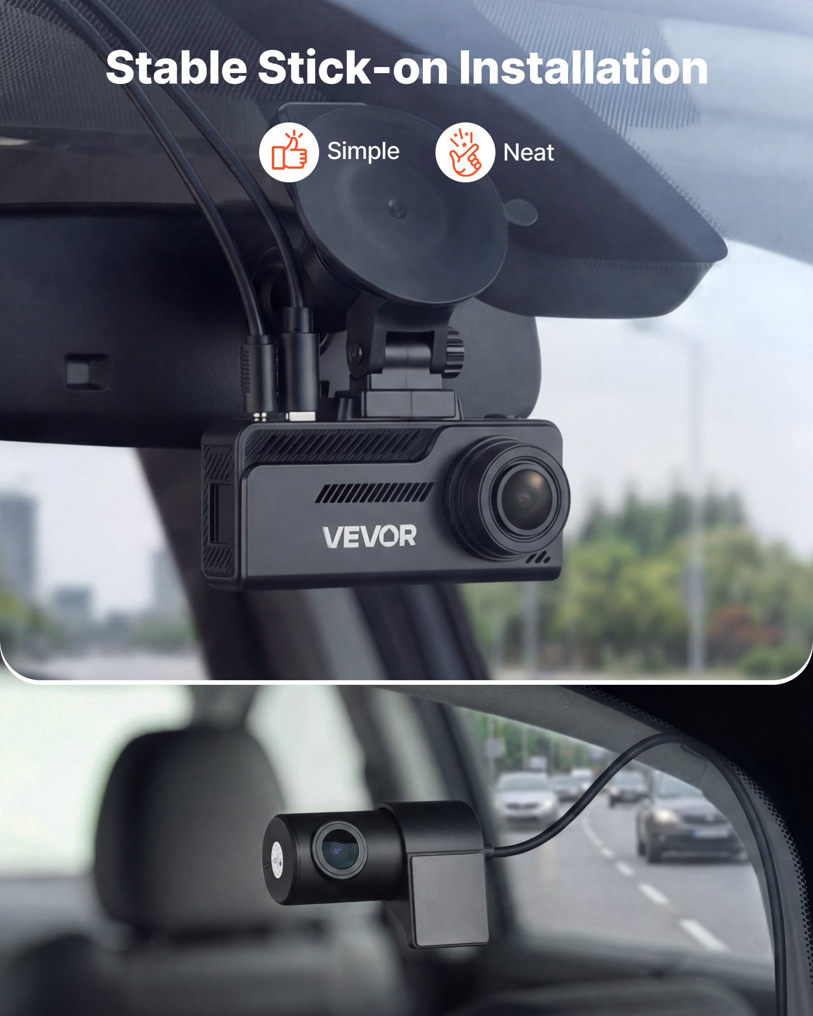VEVOR 4K Dashcam Auto Vorne und Hinten, 1080p Dual-Autokamera mit Integriertem GPS G-Sensor und Speicherkarte (32 GB) 3,18 Zoll Bildschirm 129° + 125° Weitwinkel Loop-Aufnahme Parkmodus, Schwarz