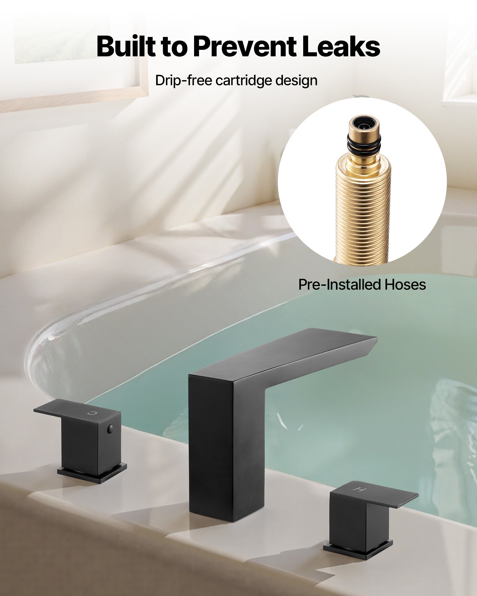 VEVOR Roman Tub Faucet, Bath Tubs Faucets Set with 2 Handles, Waterfall Roman Tub Faucet for Pet Washing, Baby Care, Adult Bathing, Matte Black, Stainless Steel, 3 Hole Waterfall Bathtub Faucets