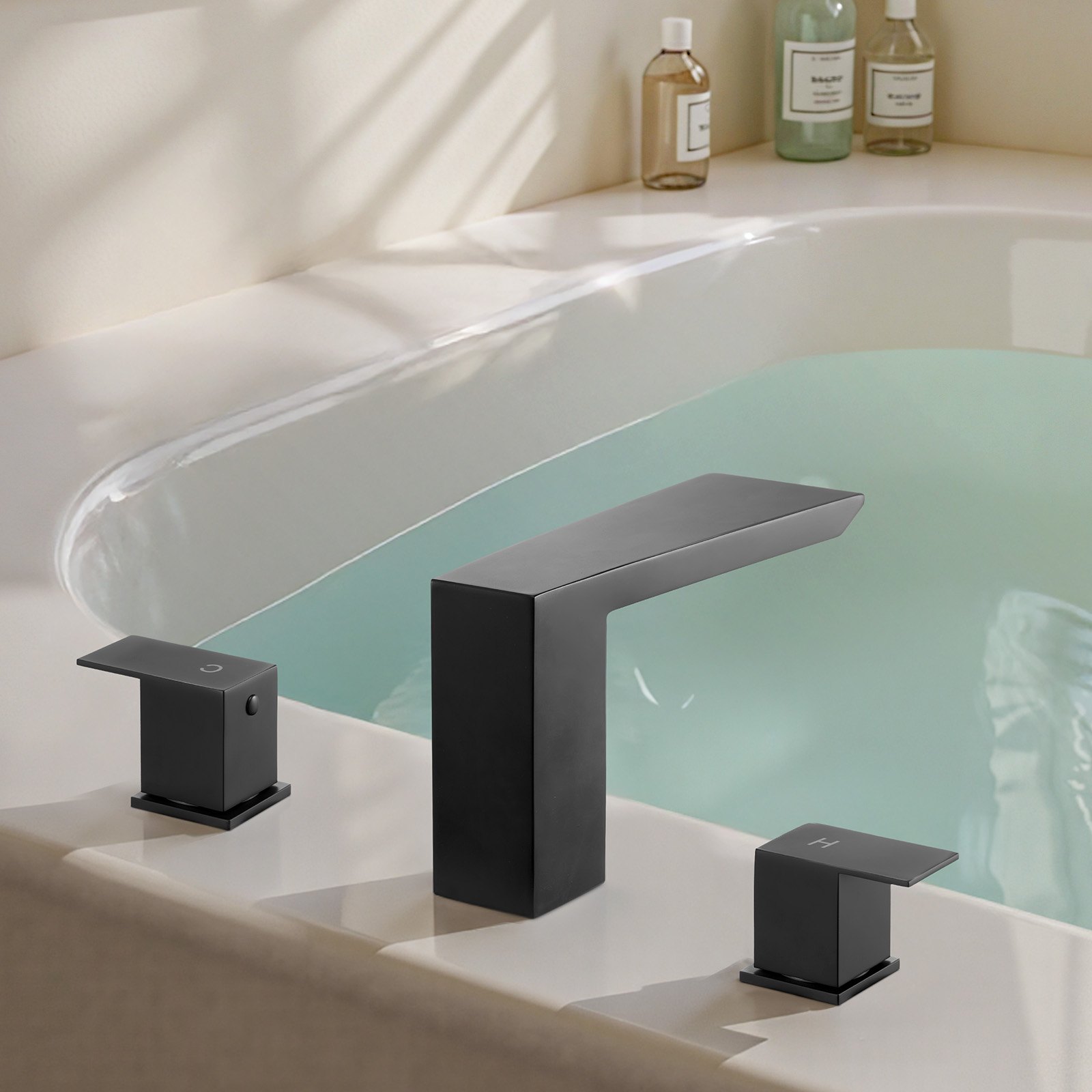 VEVOR Roman Tub Faucet, Bath Tubs Faucets Set with 2 Handles, Waterfall Roman Tub Faucet for Pet Washing, Baby Care, Adult Bathing, Matte Black, Stainless Steel, 3 Hole Waterfall Bathtub Faucets