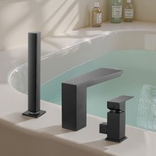 VEVOR römische Badewannenarmatur mit 3 Löchern, Wannenarmaturen-Set mit Handbrause & 1 Griff, Hochdurchfluss-Badewannenhahn mit doppelten Wasserflussoptionen Deckenmontage tropffrei