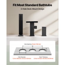 VEVOR römische Badewannenarmatur mit 3 Löchern, Wannenarmaturen-Set mit Handbrause & 1 Griff, Mattschwarz Hochdurchfluss-Badewannenhahn mit doppelten Wasserflussoptionen Deckenmontage