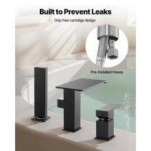 VEVOR römische Badewannenarmatur mit 3 Löchern, Wannenarmaturen-Set mit Handbrause & 1 Griff, Mattschwarz Hochdurchfluss-Badewannenhahn mit doppelten Wasserflussoptionen Deckenmontage
