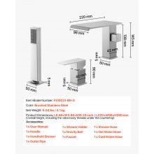 VEVOR römische Badewannenarmatur mit 3 Löchern, Wannenarmatur mit Handbrause & 1 Griff, Hochdurchfluss-Badewannenhahn aus gebürsteter Edelstahl mit doppelten Wasserflussoptionen Deckenmontage