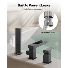 VEVOR römische Badewannenarmatur mit 3 Löchern, Wannenarmaturen-Set mit Handbrause & 1 Griff, Mattschwarz Hochdurchfluss-Badewannenhahn mit doppelten Wasserflussoptionen Deckenmontage Wasserhahn