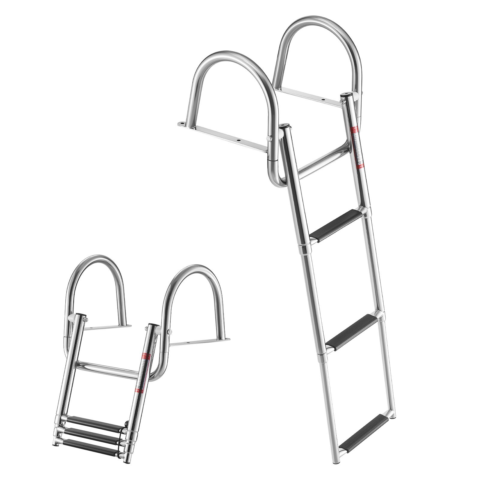 VEVOR Boat Ladder, 3 Steps, Stainless Steel Telescoping Folding Swim Deck Ladder for Rear Entry Inboard, 272.16 kg Capacity with Wide Anti-Slip Steps & Handrails, for Outboards, Yacht, Pontoon Boats