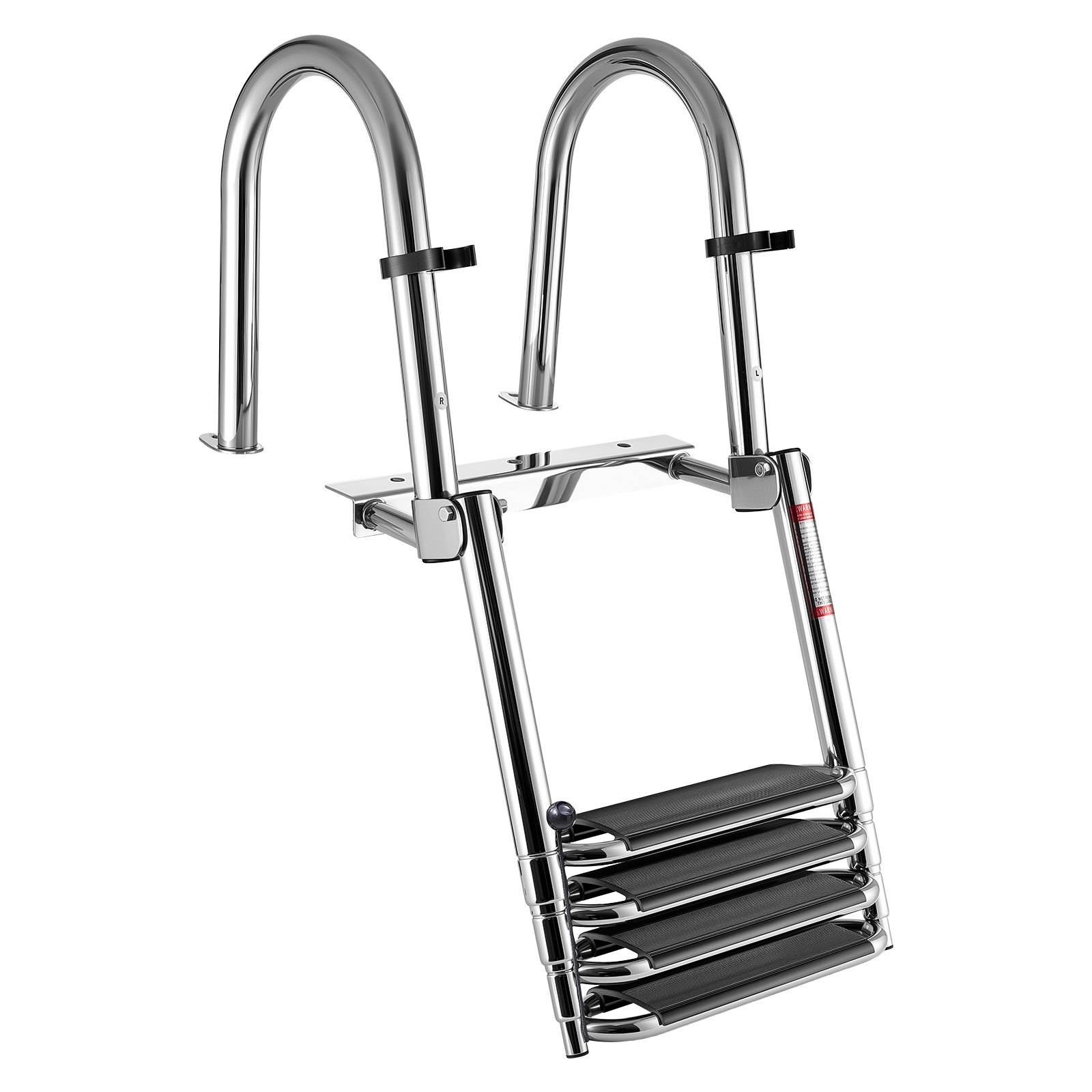 VEVOR Boat Ladder, 4 Steps, Stainless Steel Telescoping Folding Swim Deck Ladder for Rear Entry Inboard, 272.16 kg Capacity, Extra Wide Anti-Slip Steps & Handrails, for Outboards, Yacht, Pontoon Boats