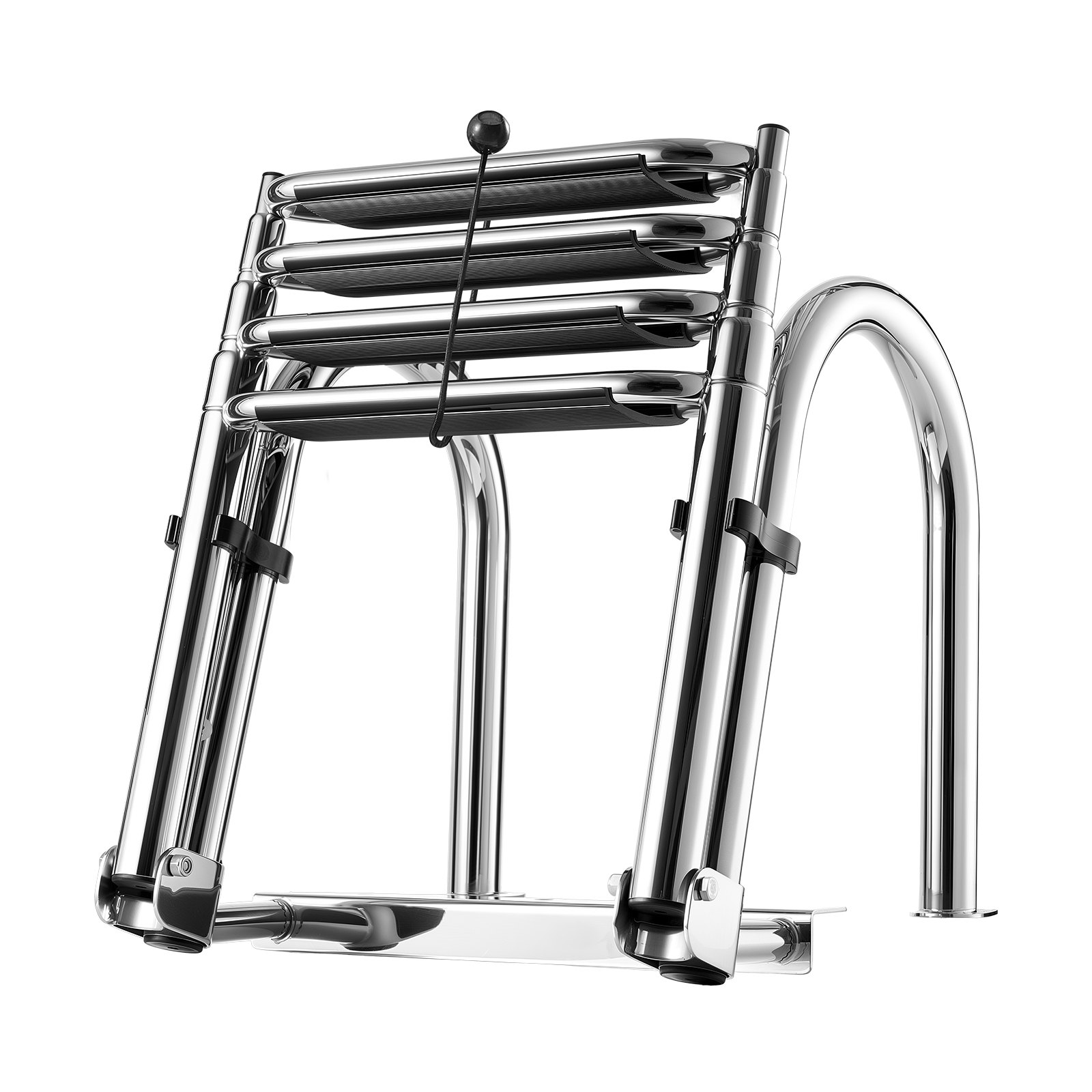 VEVOR Boat Ladder, 4 Steps, Stainless Steel Telescoping Folding Swim Deck Ladder for Rear Entry Inboard, 272.16 kg Capacity, Extra Wide Anti-Slip Steps & Handrails, for Outboards, Yacht, Pontoon Boats