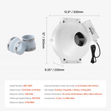 VEVOR 98-114 mm Radonminderungs-Lüftersystem 190 CFM Inline-Kanal wasserdicht