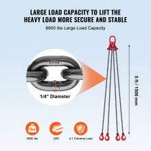 VEVOR 1,5mx6mm Kettengehänge Anschlagkette Krankette 4-Strang Forstkette 2993kg