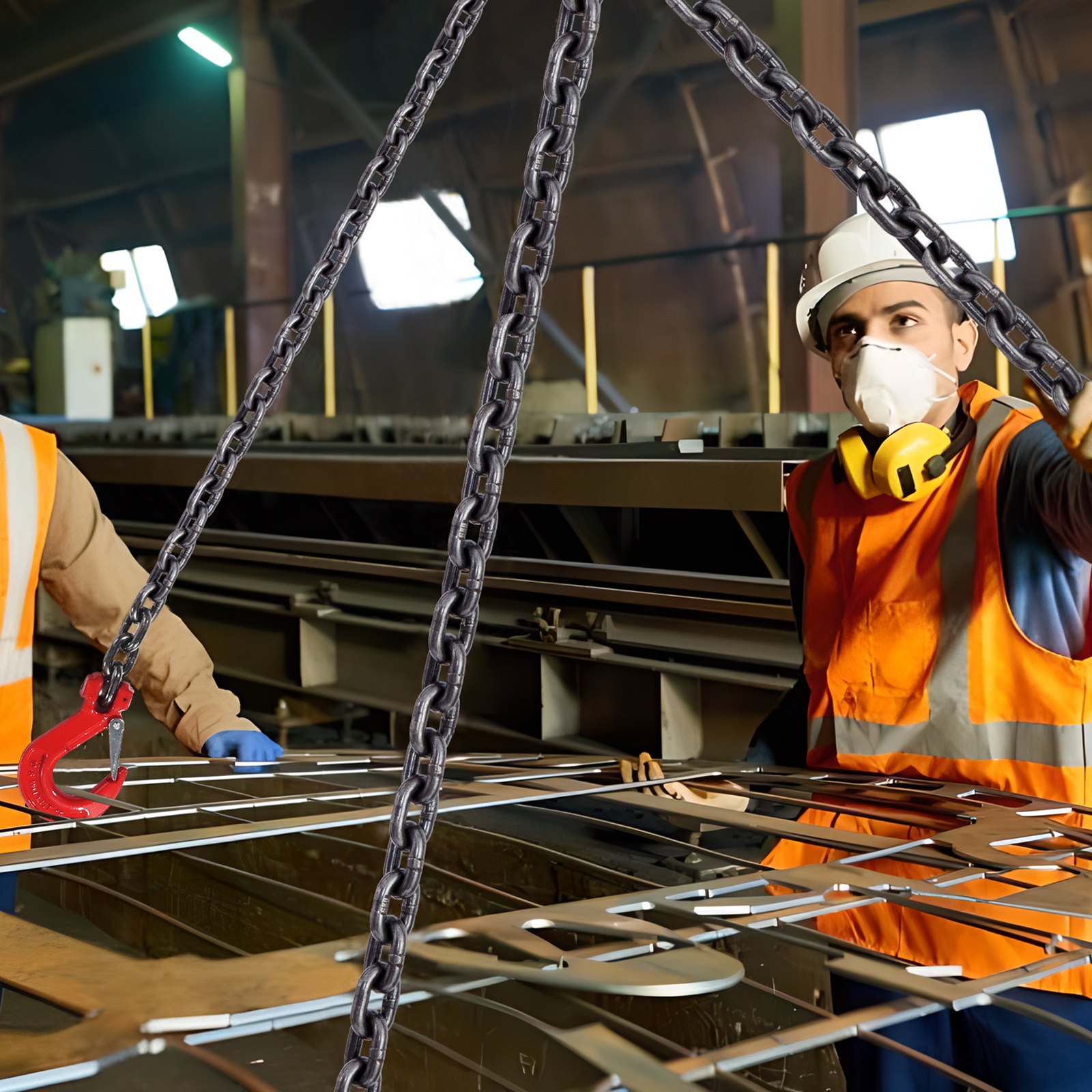VEVOR Kettenschlinge, 5/16 Zoll x 10 Fuß Hebeketten mit Haken, G80 Motorkettenzüge, 11000 lbs/5 Tonnen Hebeschlingenketten für Motorzüge, Motorhebekette mit 4-Bein-Greifhaken und Einstellern