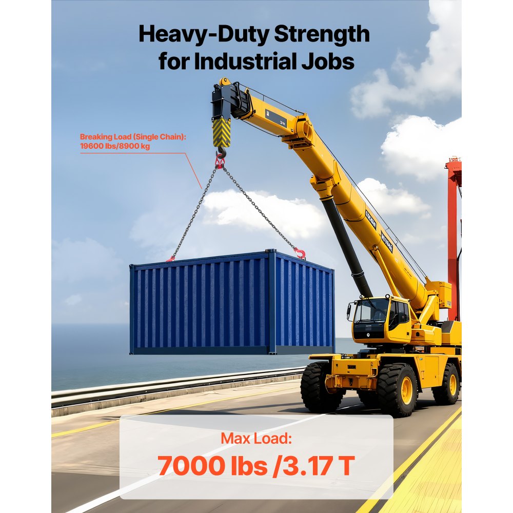 VEVOR Kettengehänge, 8 mm x 3 m Anschlagkette mit 2 Haken, Hebeschlinge aus G80-Stahllegierung, Krankette 3,17 T, Forstkette, verstellbarer Motorkettenzug zum Abschleppen von Ladung