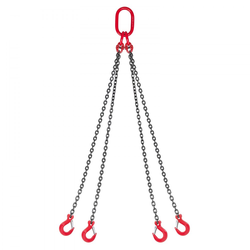 VEVOR Kettengehänge, 6,3 mm x 1,5 m Anschlagkette mit 4-Haken, Hochleistungs-Krankette aus G80-Stahllegierung, 2993 kg, verstellbarer Motorkettenzug für Ladungssicherung und Abschleppen