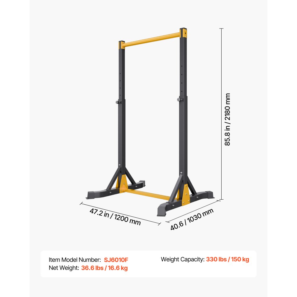 VEVOR Klimmzugstange tragbare Klimmzugstation Power Dip Station mit 150 kg Tragkraft, freistehend mit H-Rahmenkonstruktion & Stahlrohr, 8-fach höhenverstellbar, Training von Armen Rücken Brust