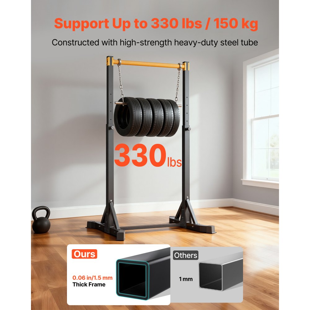 VEVOR Klimmzugstange tragbare Klimmzugstation Power Dip Station mit 150 kg Tragkraft, freistehend mit H-Rahmenkonstruktion & Stahlrohr, 8-fach höhenverstellbar, Training von Armen Rücken Brust