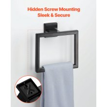 VEVOR Badezimmer Hardware Zubehör Set (10-tlg.) inkl. 2 Handtuchstangen & 2 Handtuchhalter (quadratischer Ring) & 2 4 Haken & 2 Toilettenpapierhalter, für Badezimmer, Wandmontage Mattschwarz