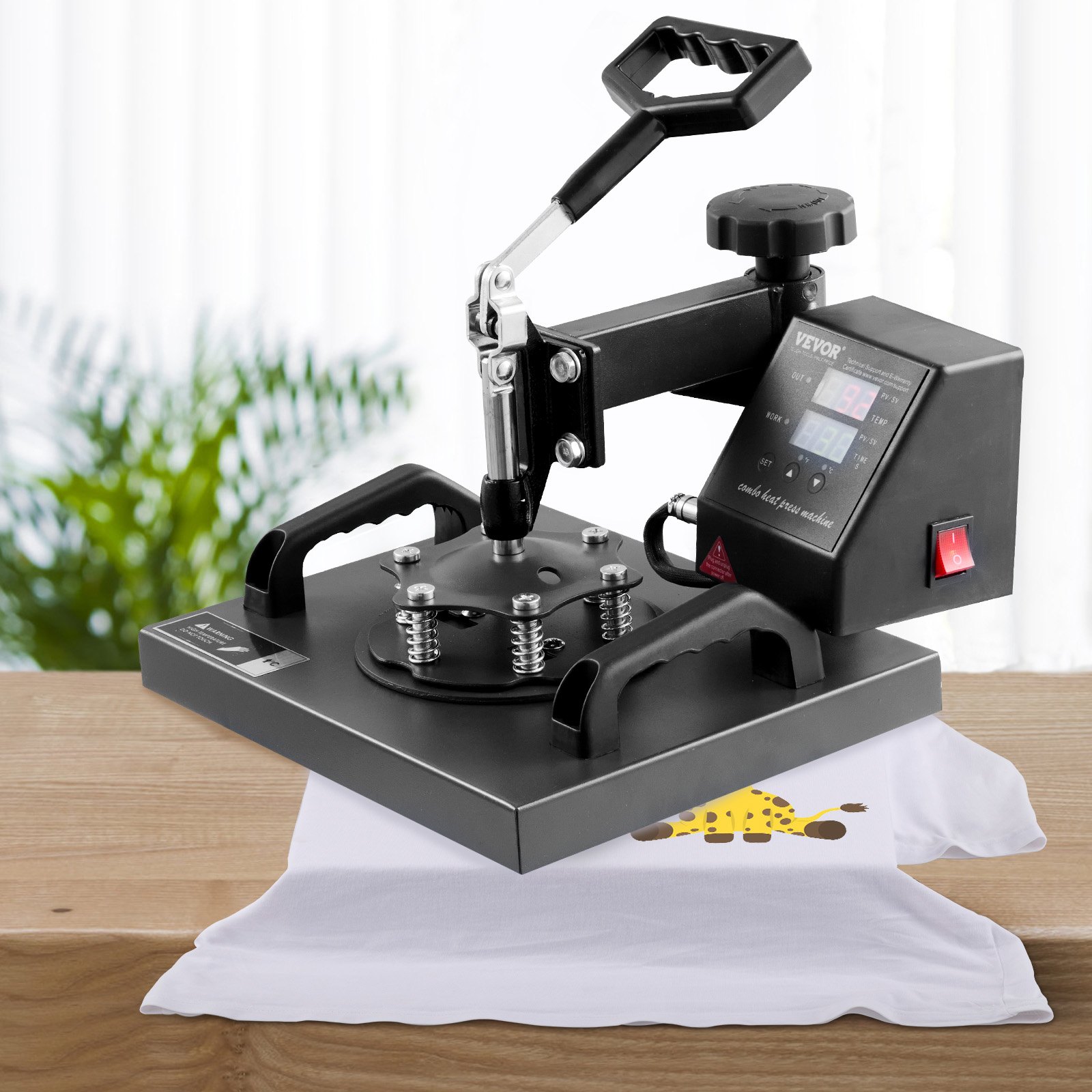 VEVOR 2 in 1 Transferpresse 25,4 x 30,5 cm, Wärmepresse 650 W, DIY Heißpresse Kappen Hemdenpresse, Temperaturbereich 0-250 °C, Zeitsteuerung 0-999 s, 360 Grand schwenkbare Basis, Teflonbeschichtung