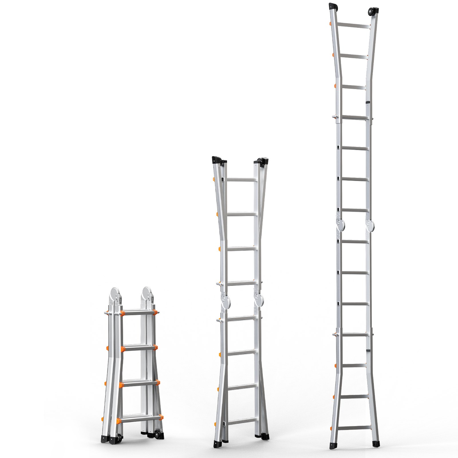 VEVOR Teleskopleiter mit A-Rahmen, 4670 mm, kompakte Aluminium-Ausziehleiter, multifunktionale, tragbare, zusammenklappbare Wohnmobilleiter, Teleskopleiter für Hausaufgaben, Treppen, Innen- und Außendächer, 150 kg Tragkraft