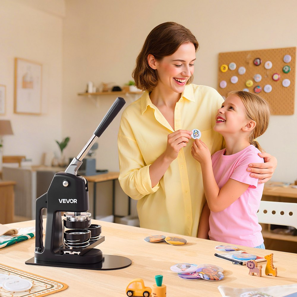 VEVOR Buttonmaschine Knopfmachermaschine Badge Punch Press 32 / 58 / 75 mm, Pinmaker mit 300 Buttonteilen & Kreisschneider & Zauberbuch & verstärkter ergonomischer Griff, DIY Badge Machine schwarz