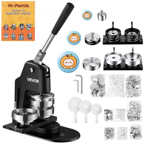 VEVOR Buttonmaschine 32/58/75 mm 3-in-1 Badgemaker 300 Buttonteilen, mit Kreisschneider, Zauberbuch Ergonomischem Griff für DIY-Anstecker Pins Kühlschrankmagnete & Schlüsselanhänger