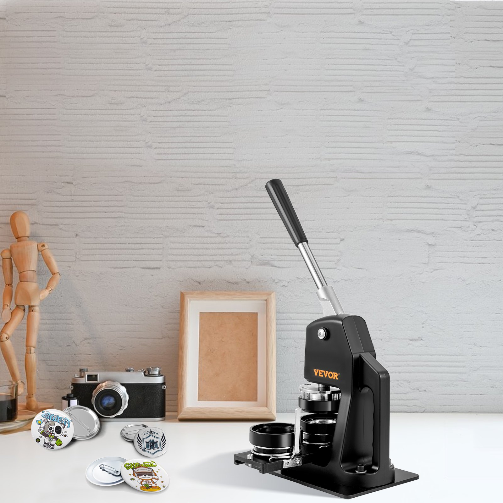 VEVOR Button Machine, 200 pieces. 58mm & 300pcs. 32 mm, Badge Punch Press incl. Mr. Panda Magic Book & Hex Key, Badge Press Aluminum Alloy Button Maker