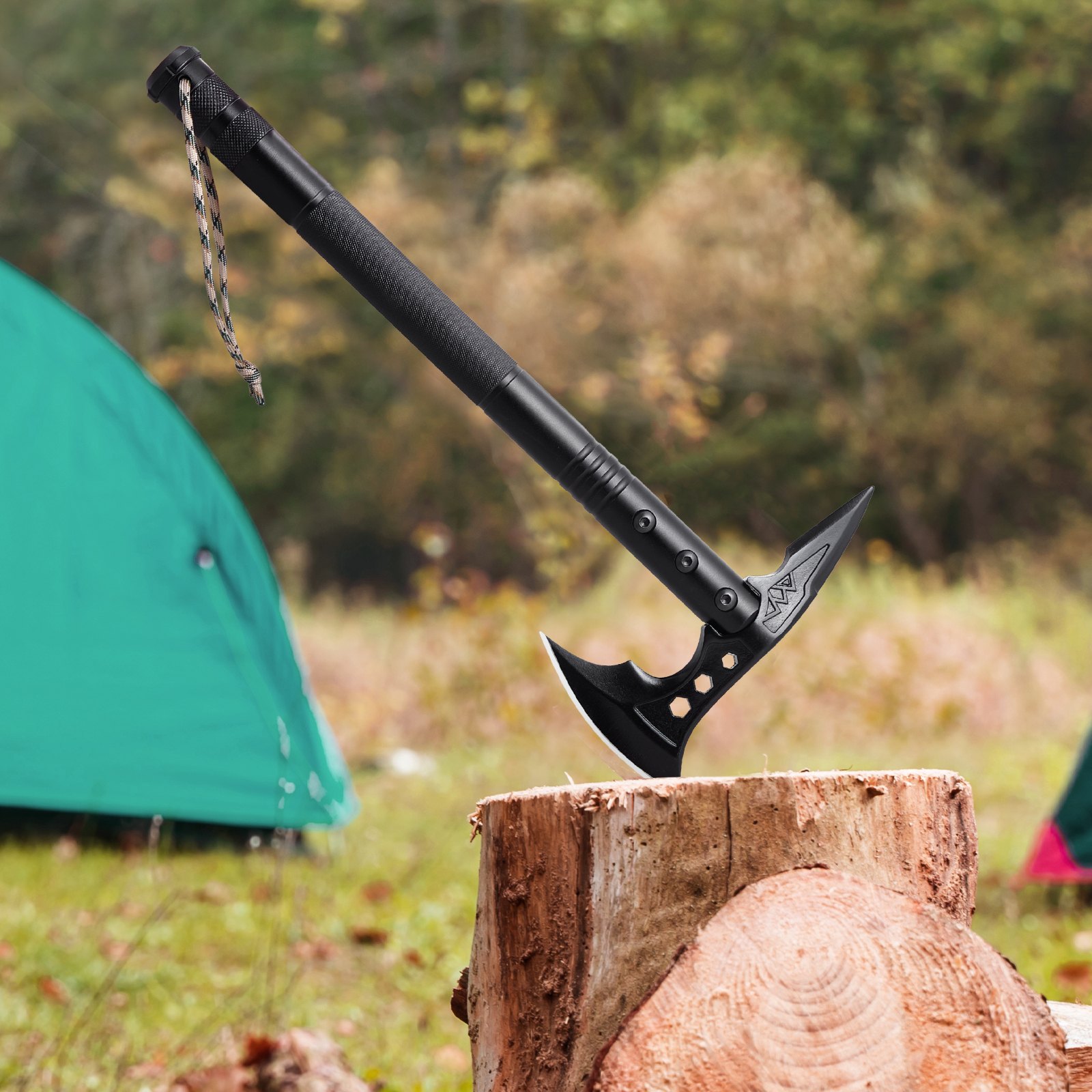VEVOR Survival Schaufel Axt, 28 in 1 Camping Klappspaten mit Axt, Edelstahl Schaufel-Axt Kombination, Multifunktionale Notfall Überlebensausrüstung für Camping und Wandern Schwarz